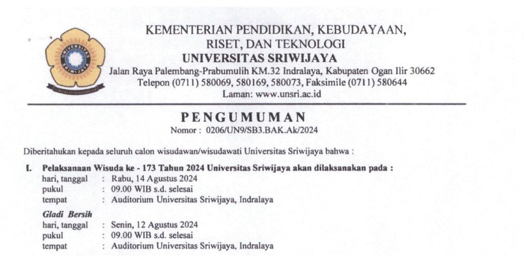 Pendaftaraan Wisuda Unsri ke - 173